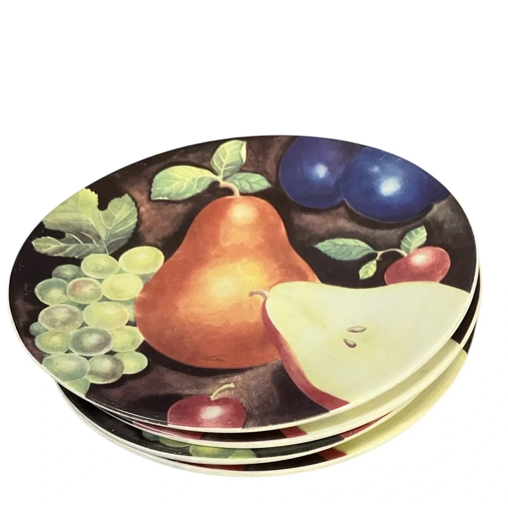 4 Sakura Fruit Design Ceramic Sslad Plates 7 1/2 Circumference